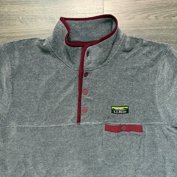 L.L. Bean Men’s Tumbled Sherpa Pullover - Grey/Red - Picture 2 of 6